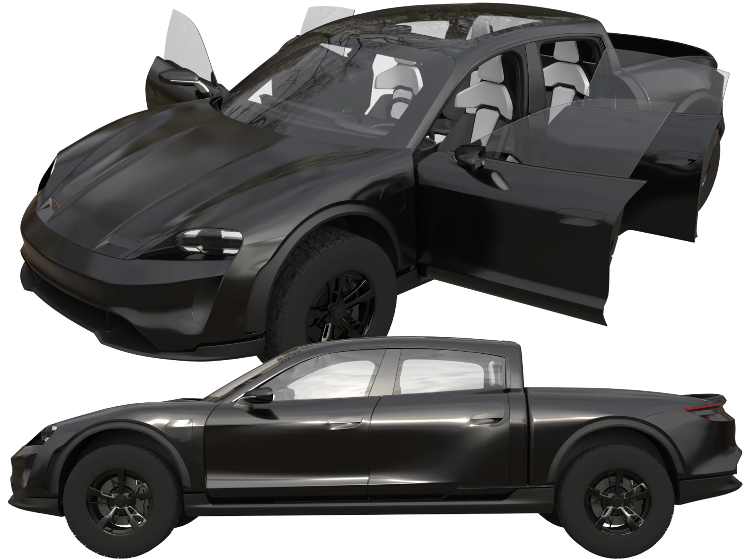 Porsche Taycan Pick-Up Truck Concept black 3D Model .c4d .max .obj .3ds .fbx .stl .blend