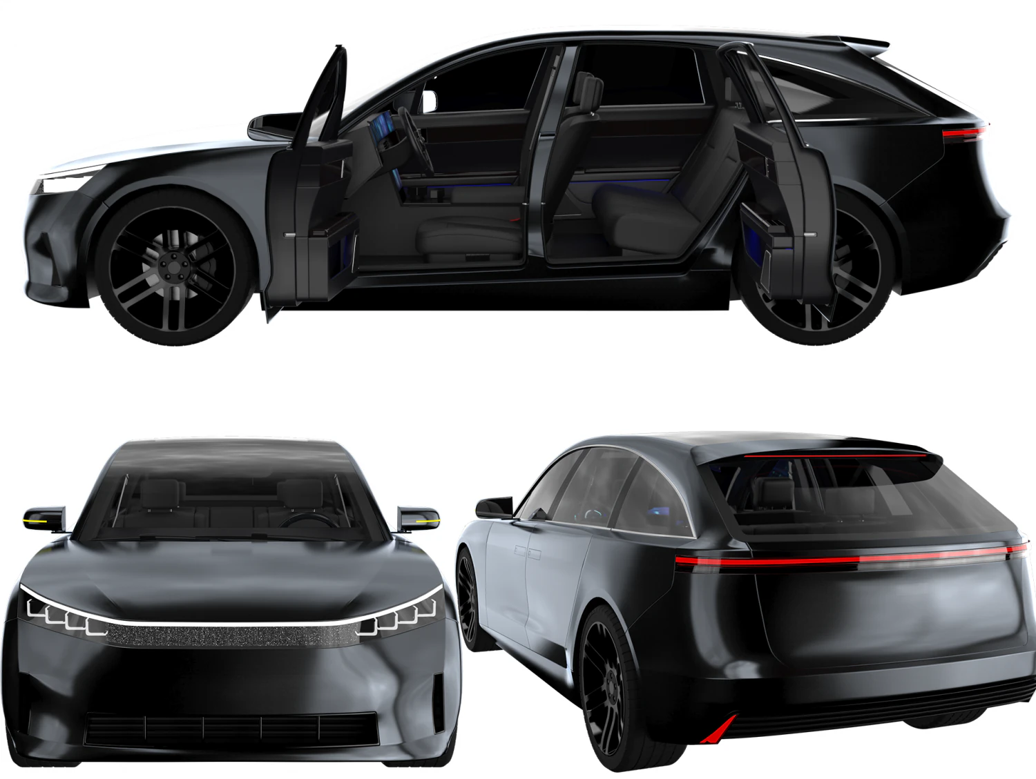 Electric Station Wagon black 3D Model .c4d .max .obj .3ds .fbx .stl .blend 