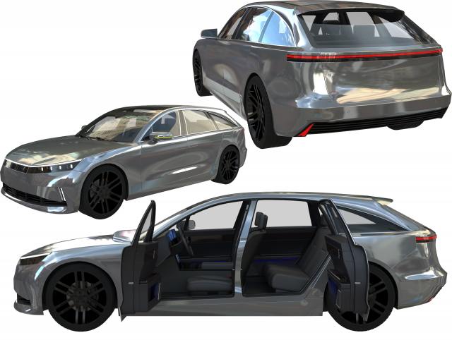Electric Station Wagon 3D Модель .c4d .max .obj .3ds .fbx .stl .blend