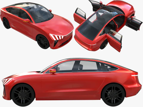 SUV coup&eacute; elettrico rosso Modello 3D