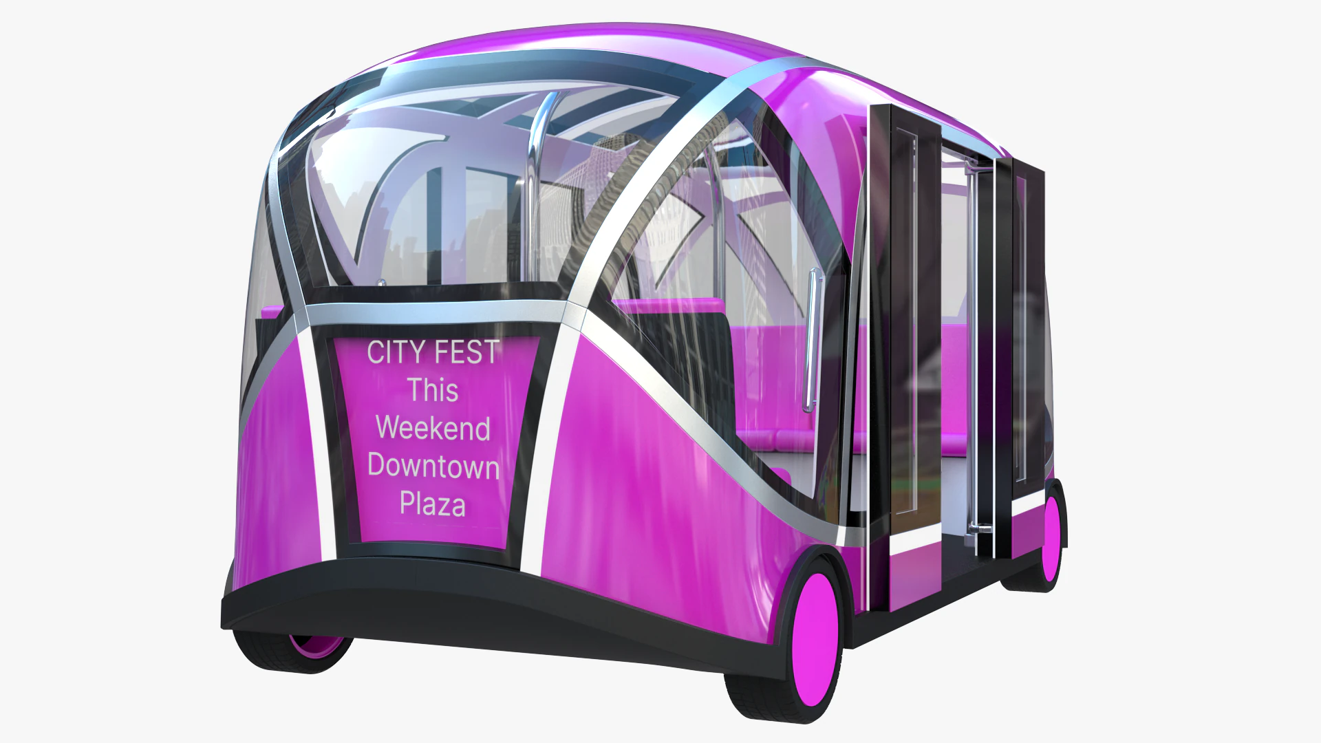 Autonomous City Shuttle Bus pink 3D Model .c4d .max .obj .3ds .fbx .stl .blend 