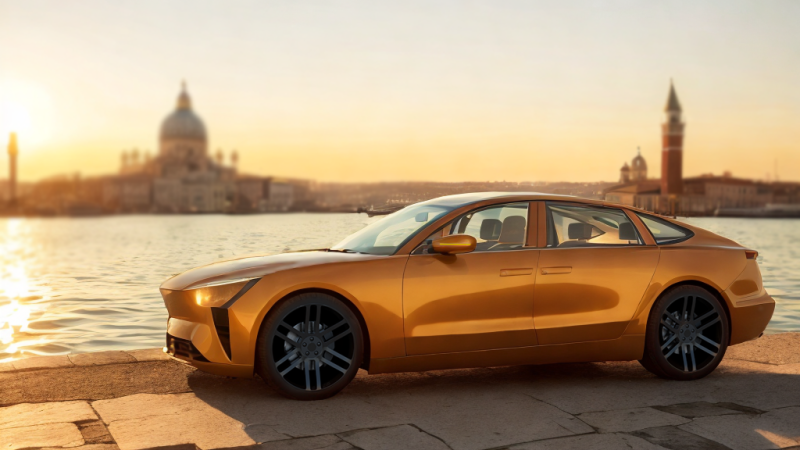 Electric Sedan golden 3Dモデル .c4d .max .obj .3ds .fbx .stl .blend