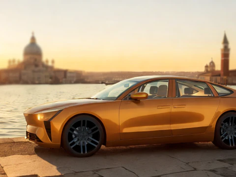 इलेक्ट्रिक सेडान गोल्डन 3D मॉडल