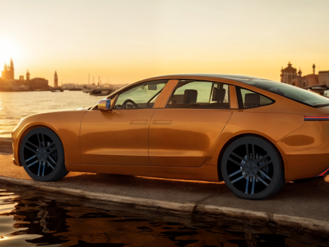 Electric Sedan golden 3Dモデル