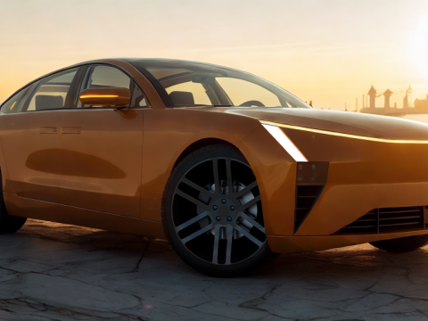 Electric Sedan golden 3Dモデル