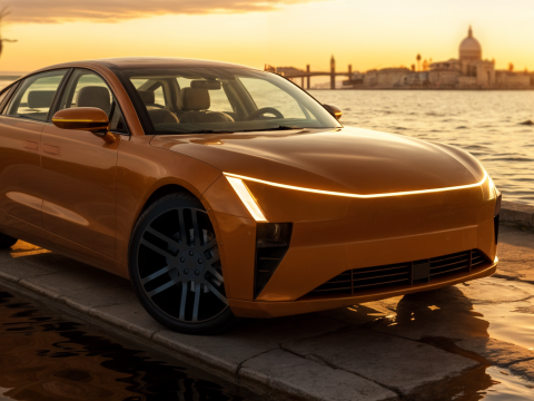 Electric Sedan golden 3Dモデル