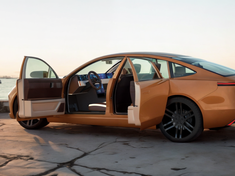 Electric Sedan golden 3Dモデル