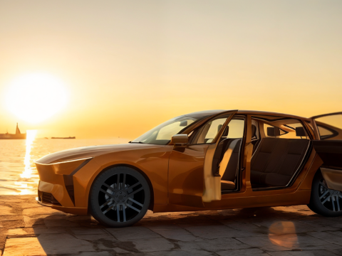 Electric Sedan golden 3Dモデル