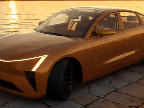Electric Sedan golden 3D Model