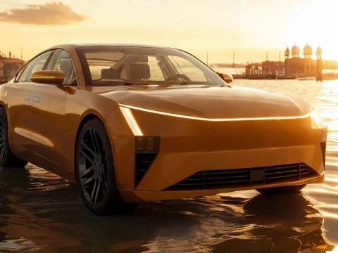 Electric Sedan golden 3D Model