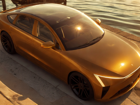 Electric Sedan golden 3Dモデル