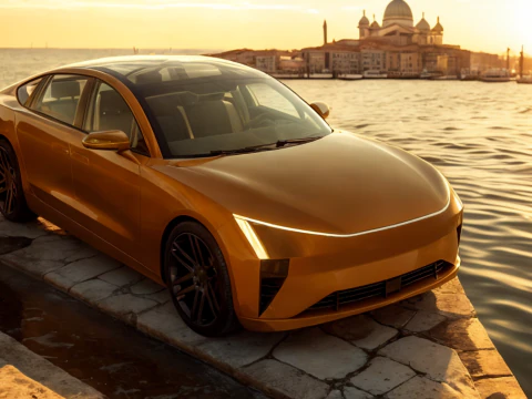 Electric Sedan golden 3D Model
