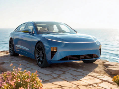 इलेक्ट्रिक सेडान नीला 3D मॉडल