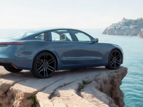 Electric Sedan Blue 3D Model