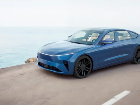 Electric Sedan Blue 3D Model