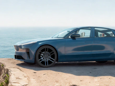 Electric Sedan Blue 3D Model