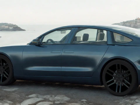 Electric Sedan Blue 3D Model