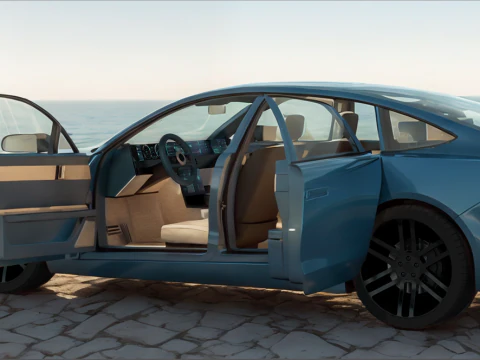 Electric Sedan Blue 3D Model