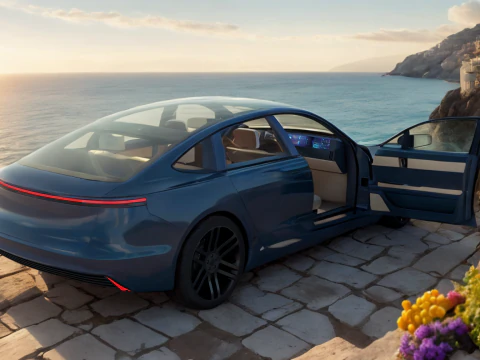 Electric Sedan Blue 3D Model