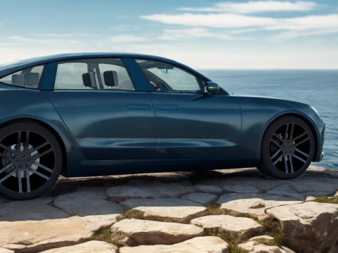 Electric Sedan Blue 3D Model