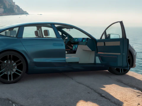 Electric Sedan Blue 3D Model