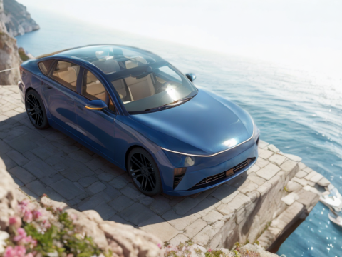Electric Sedan Blue 3Dモデル