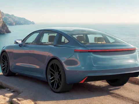 Electric Sedan Blue 3D Model