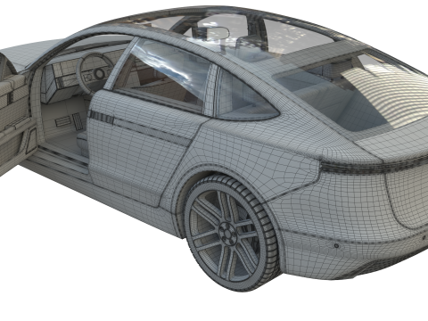 Electric Sedan Blue 3Dモデル