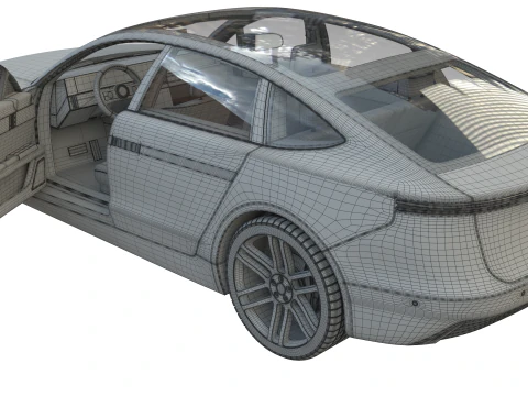 Electric Sedan Blue 3D Model