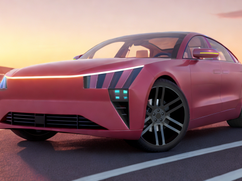 Modern Automobile burgundy 3D Model