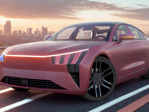 Modern Automobile burgundy 3D Model