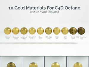 10 gold materials textures for cinema4d octane render CG テクスチャ