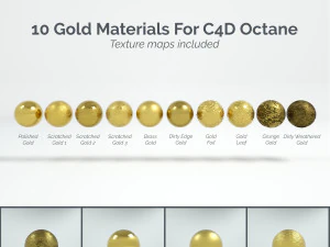 Cinema4D 옥탄 렌더를 위한 10가지 금 재료 텍스처 CG 텍스쳐
