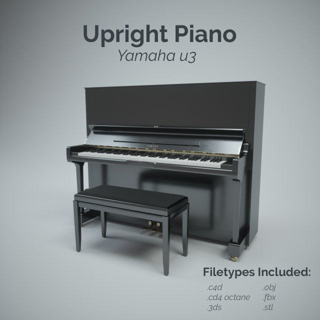 upright piano with stool 3D मॉडल .c4d .max .obj .3ds .fbx .stl .blend 