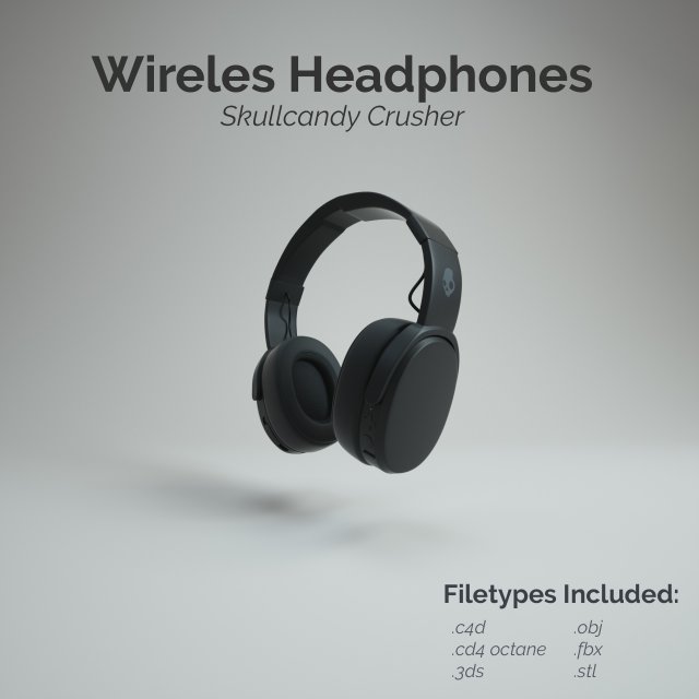 skullcandy crusher wireless headphone 3D Model .c4d .max .obj .3ds .fbx .stl .blend 