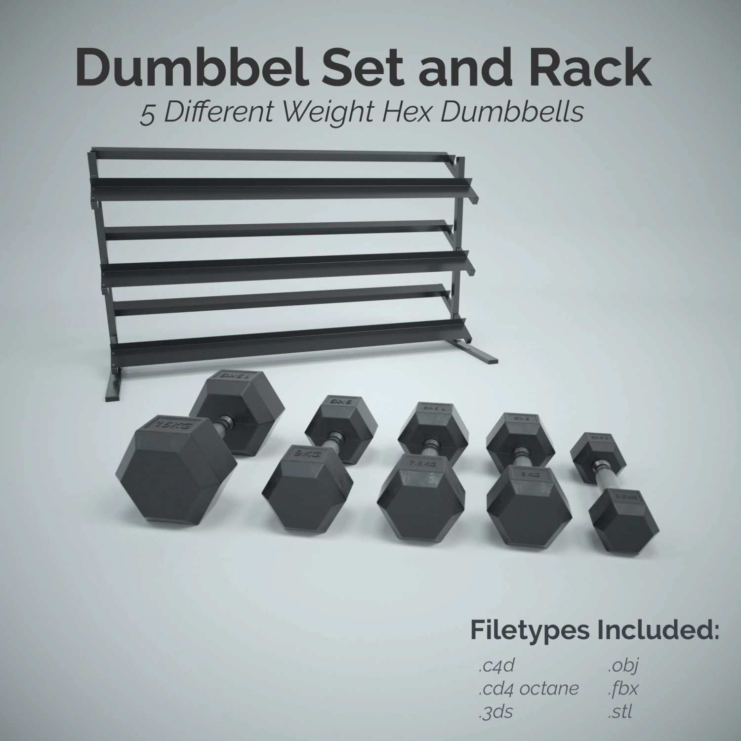 dumbbell set and rack 3D Model .c4d .max .obj .3ds .fbx .stl .blend 