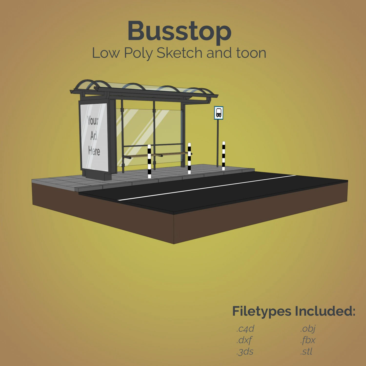 busstop 3D Model .c4d .max .obj .3ds .fbx .stl .blend 