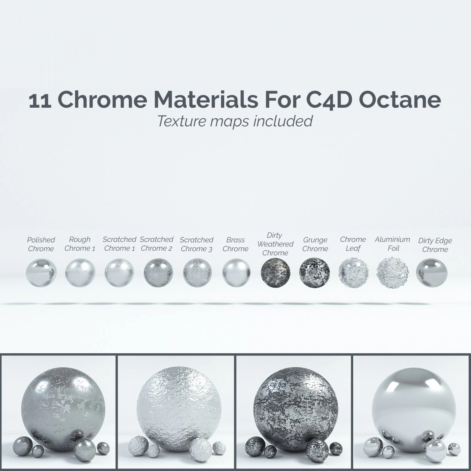 11 chrome materials for c4d octane render texture CG Textures .c4d .max .obj .3ds .fbx .stl .blend 