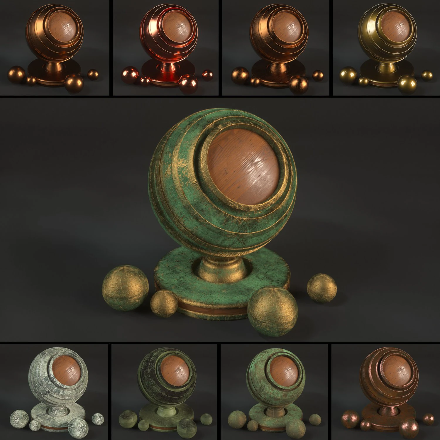 15 bronze material shaders for cinema4d octane render CG Textures .c4d .max .obj .3ds .fbx .stl .blend 