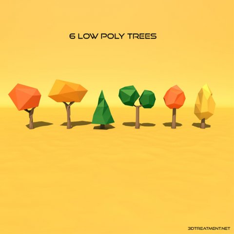 6 low poly trees 3D Модель .c4d .max .obj .3ds .fbx .stl .blend 