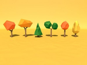 6 low poly trees 3D Модель