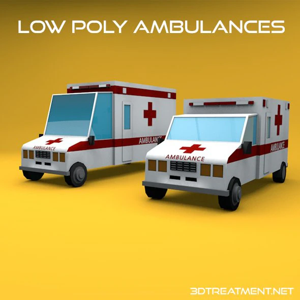 low poly ambulances 3D Model .c4d .max .obj .3ds .fbx .stl .blend