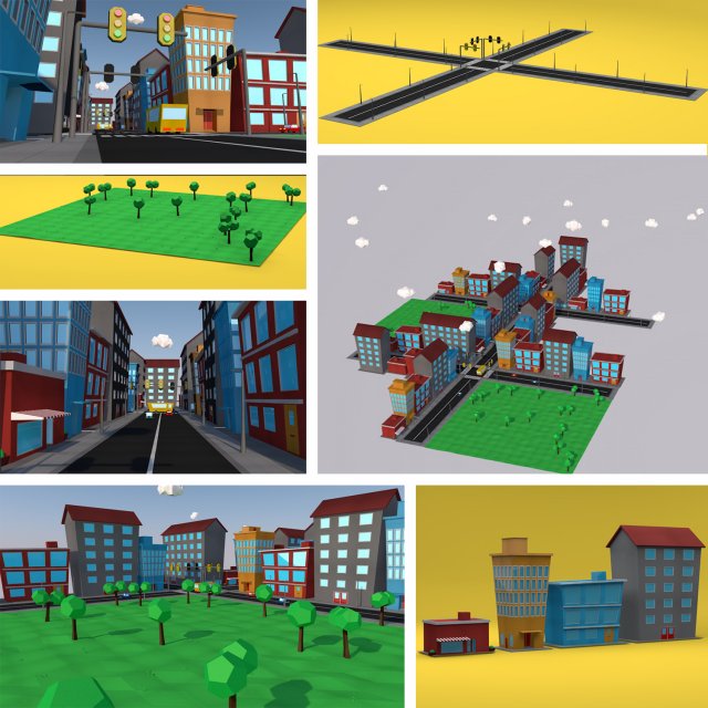 low poly city pack 3D मॉडल .c4d .max .obj .3ds .fbx .stl .blend 