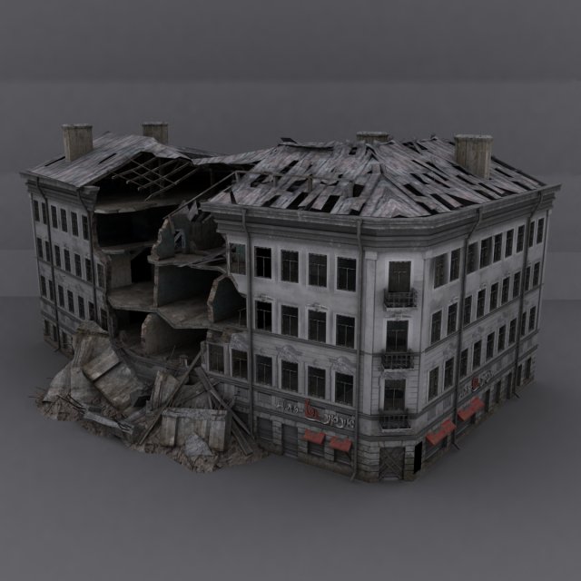 low poly destroyed building 3D Model .c4d .max .obj .3ds .fbx .stl .blend 