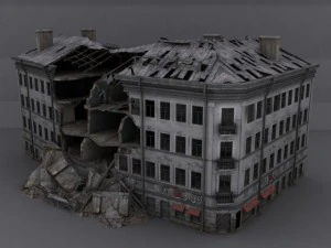 edificio destruido de baja poli Modelo 3D