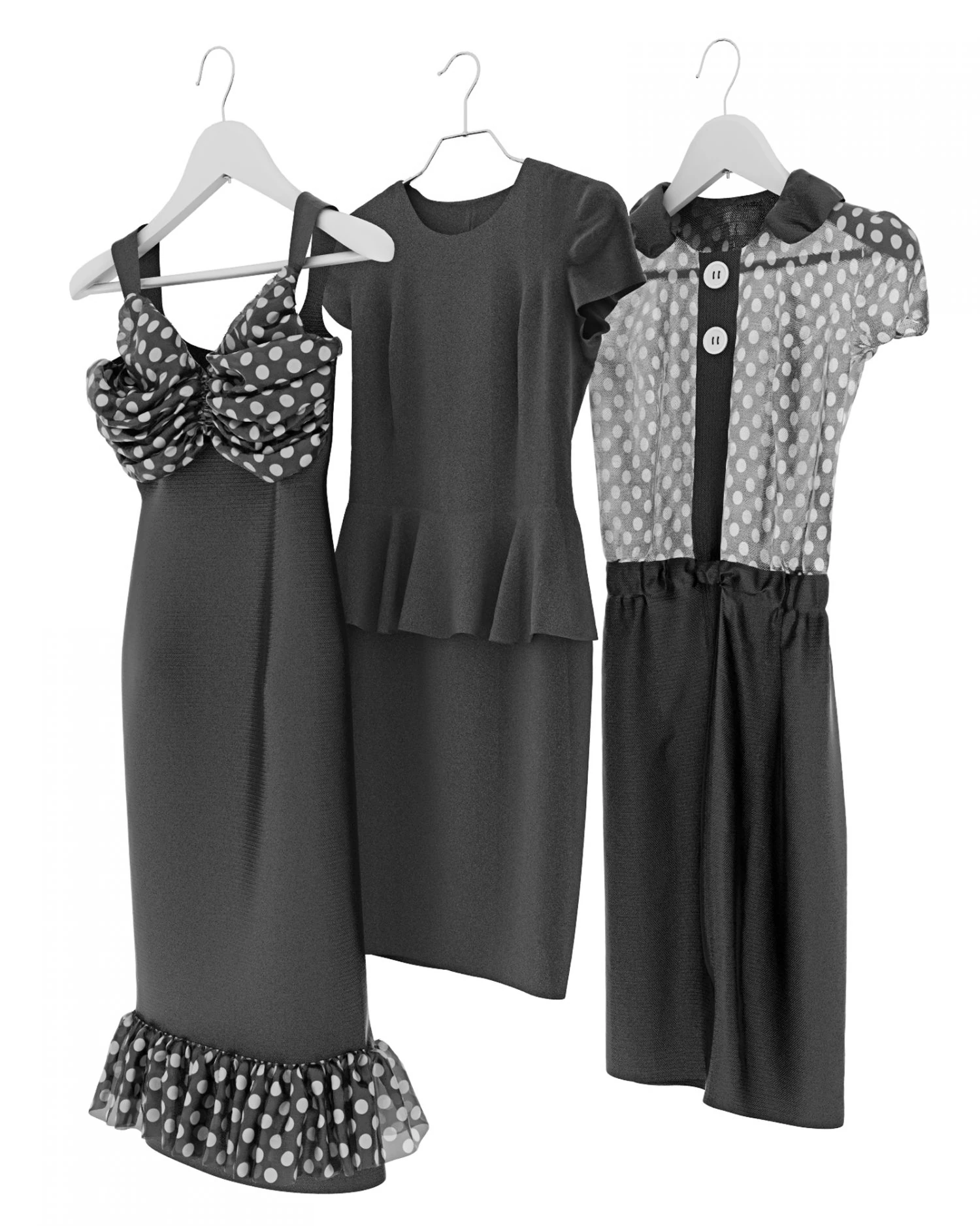 realistic dresses on hangers 3D Model .c4d .max .obj .3ds .fbx .stl .blend 