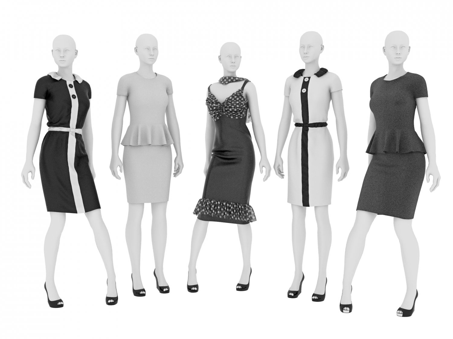 Female Mannequins In Dresses01 3d Model In Clothing 3dexport