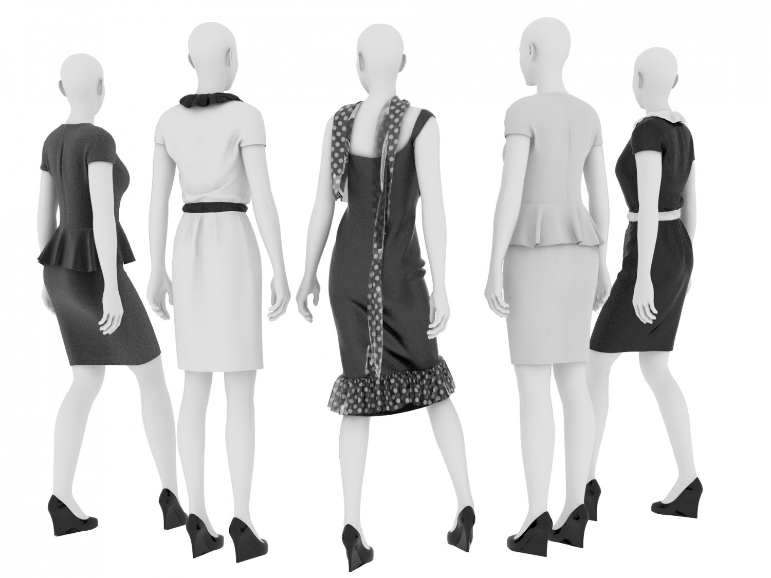 Female mannequins in dresses01 3D Model in Clothing 3DExport