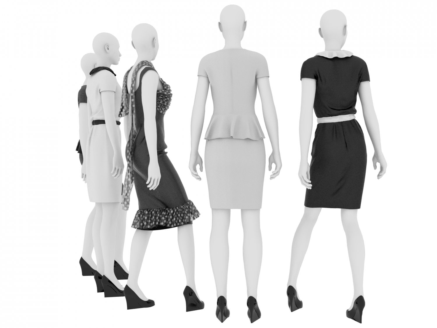Female mannequins in dresses01 3D Model in Clothing 3DExport