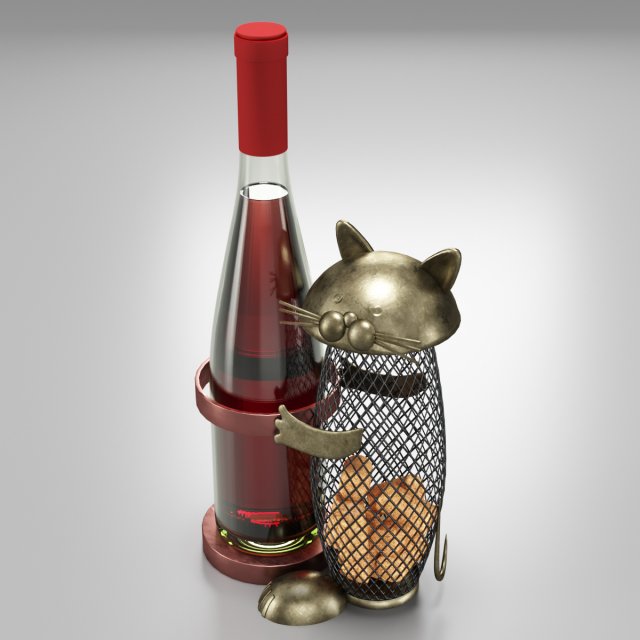 wine holder with cat 3D Model .c4d .max .obj .3ds .fbx .stl .blend 